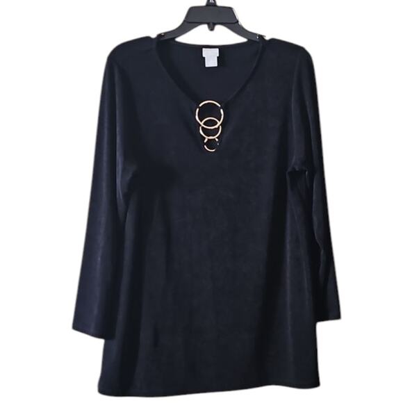 Chico's Tavelors Women's Black Top Size 2 3/4 Sleeves - Picture 1 of 5